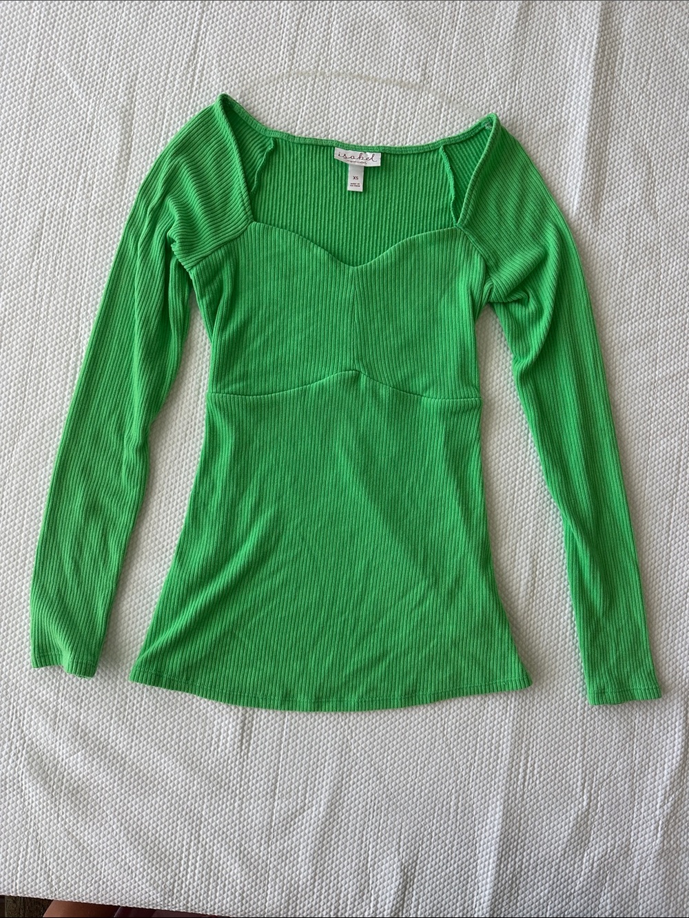 Isabel by Ingrid + Isabel Green Ribbed Sweetheart Long Sleeve Top XS